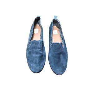 Ellen Degeneres Naleena Blue Suede Women's 8 Slip-On Flats Scalloped Edges